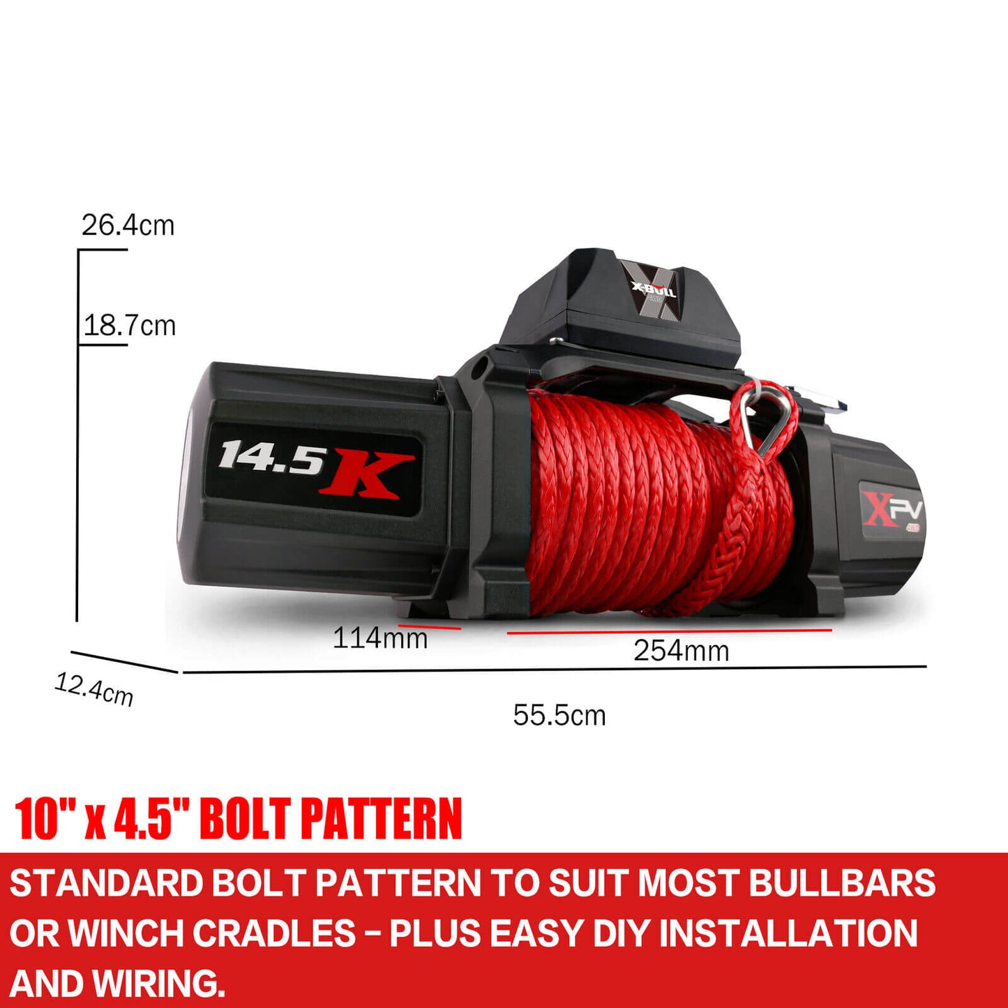 X-BULL 14500LBS Electric Winch 12V synthetic rope with 4PCS Recovery Tracks Gen3.0 Red