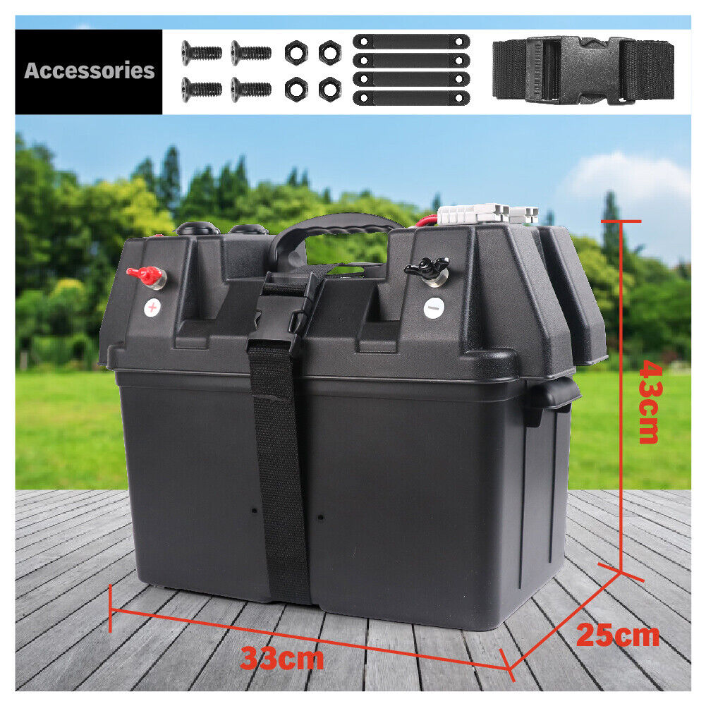 12V 100AH Deep Cycle Battery Box Portable Power Storage Marine Solar USB Camping